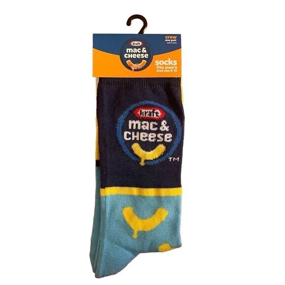Kraft Mac & Cheese Men’s Yellow Blue Fun Print Novelty Crew Socks Shoe Size 6-12 - Picture 6 of 6
